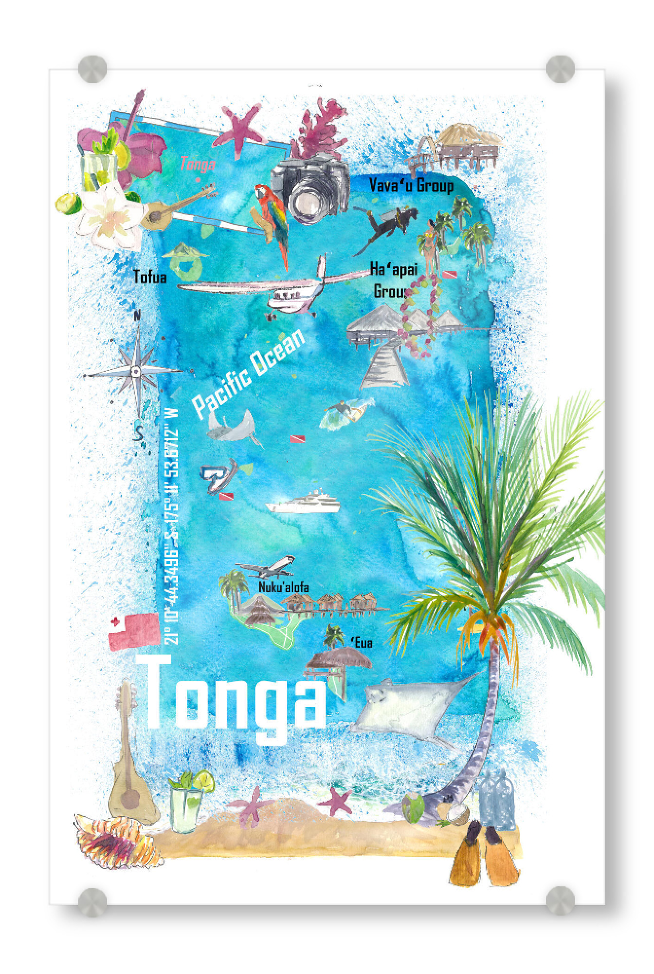 Acrylglasbild "Tonga Polynesia Map" artboxONE - Reise,Reise / Strand und Meer,Reise / Länder,Kartografie