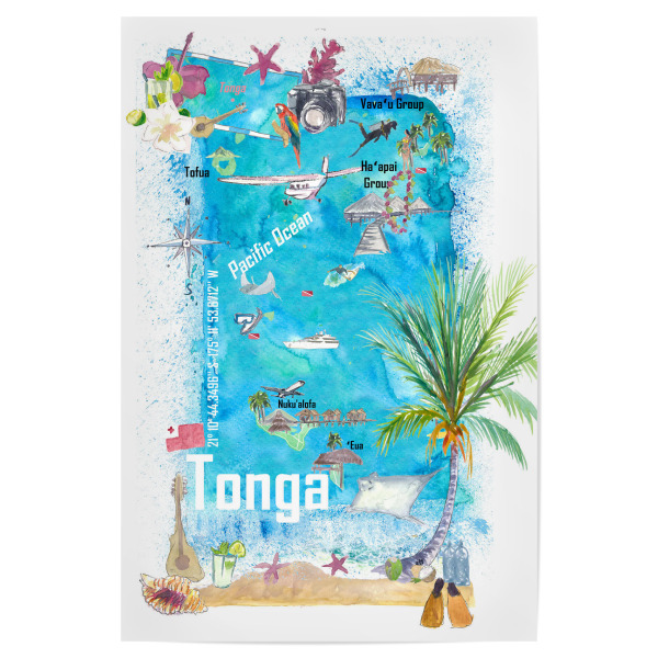 Poster 30x20 cm "Tonga Polynesia Map" artboxONE - Reise,Reise / Strand und Meer,Reise / Länder,Kartografie