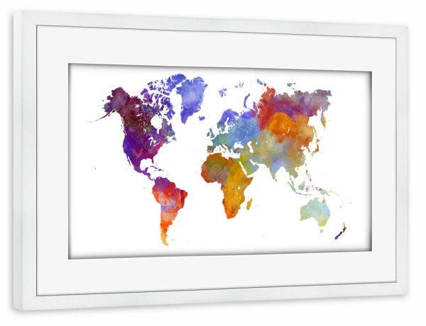 Poster mit Rahmen weiß "Watercolor world map-ae" artboxONE - Abstrakt,Kartografie