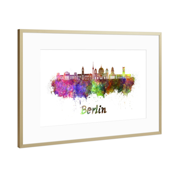 Poster mit Rahmen Gold "BERLIN v2 skyline in watercolor-b" artboxONE - Städte,Reise,Abstrakt,Architektur