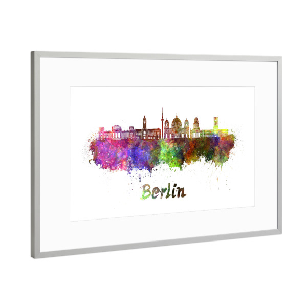 Poster mit Rahmen Silber "BERLIN v2 skyline in watercolor-b" artboxONE - Städte,Reise,Abstrakt,Architektur
