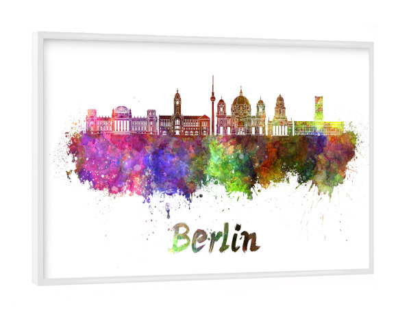Poster mit weißem Rahmen "BERLIN v2 skyline in watercolor-b" artboxONE - Städte,Reise,Abstrakt,Architektur