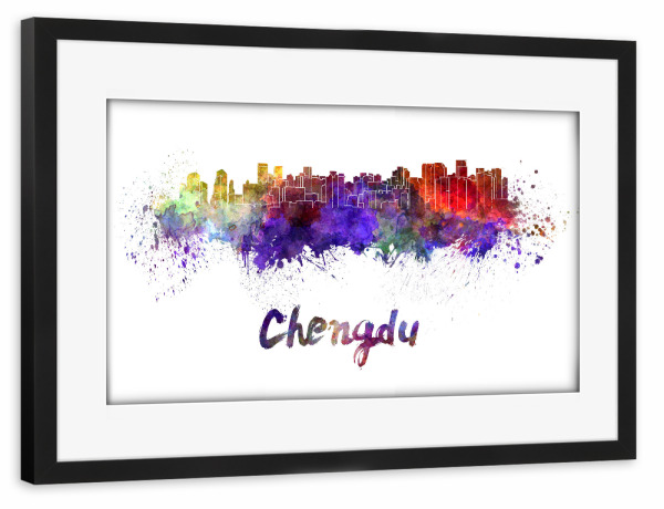 Poster mit Rahmen schwarz "CHENGDU skyline in watercolor" artboxONE - Städte,Reise,Abstrakt,Architektur