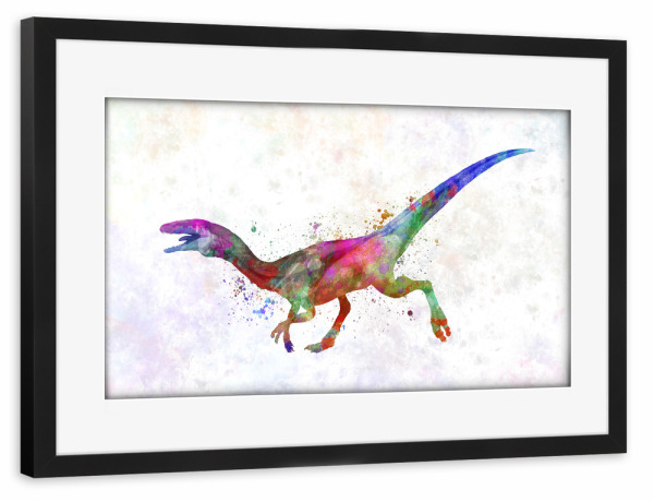 Poster mit Rahmen schwarz "Compsognathus in watercolor" artboxONE - Tiere,Abstrakt