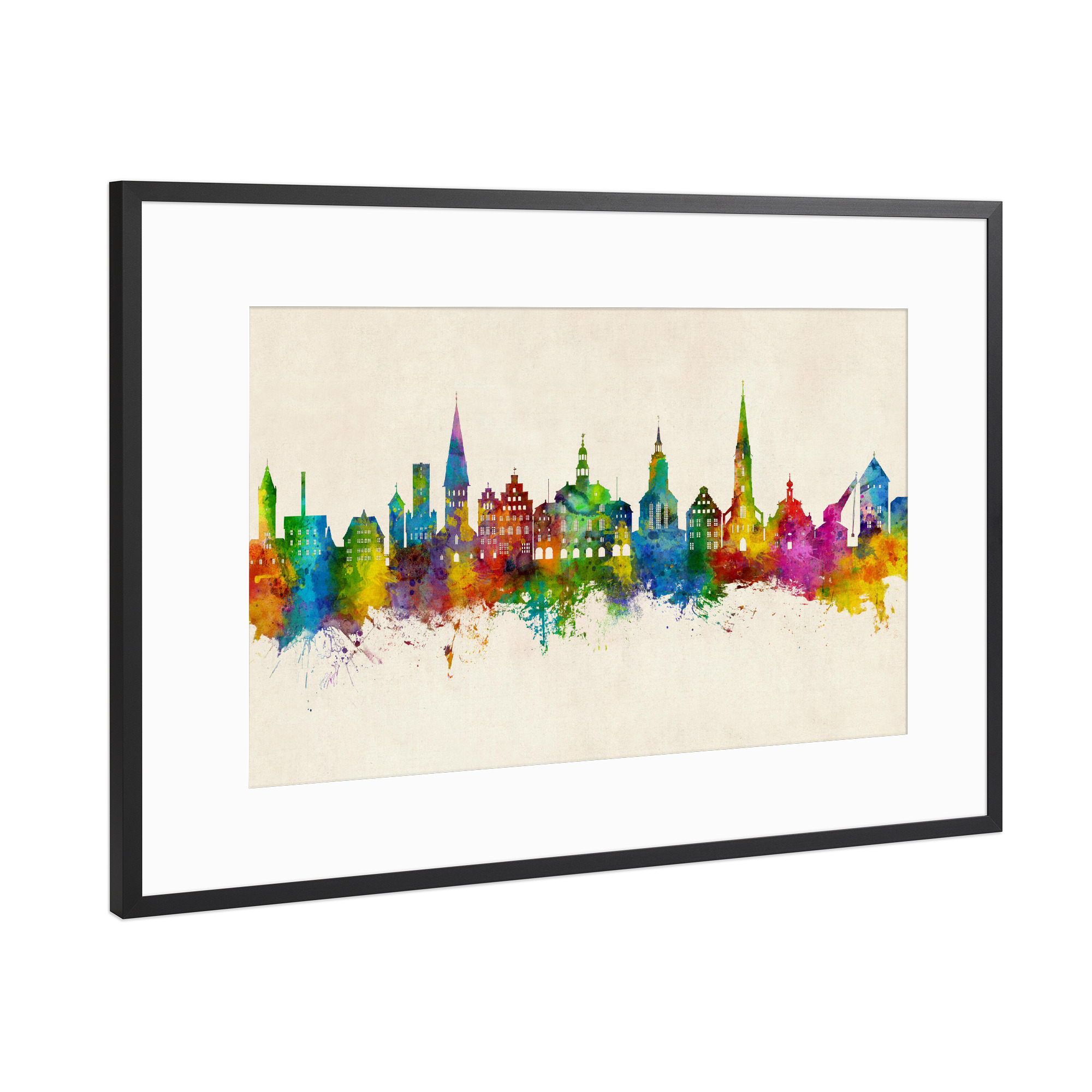 Poster mit Rahmen Schwarz (Metallic) "Lüneburg Germany Skyline Urban" artboxONE - Städte