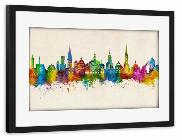 Poster mit Rahmen schwarz "Lüneburg Germany Skyline Urban" artboxONE - Städte
