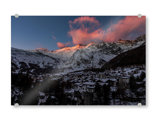 Acrylglasbild "Sunrise in Saas-Fee" artboxONE - Natur,Reise,Architektur