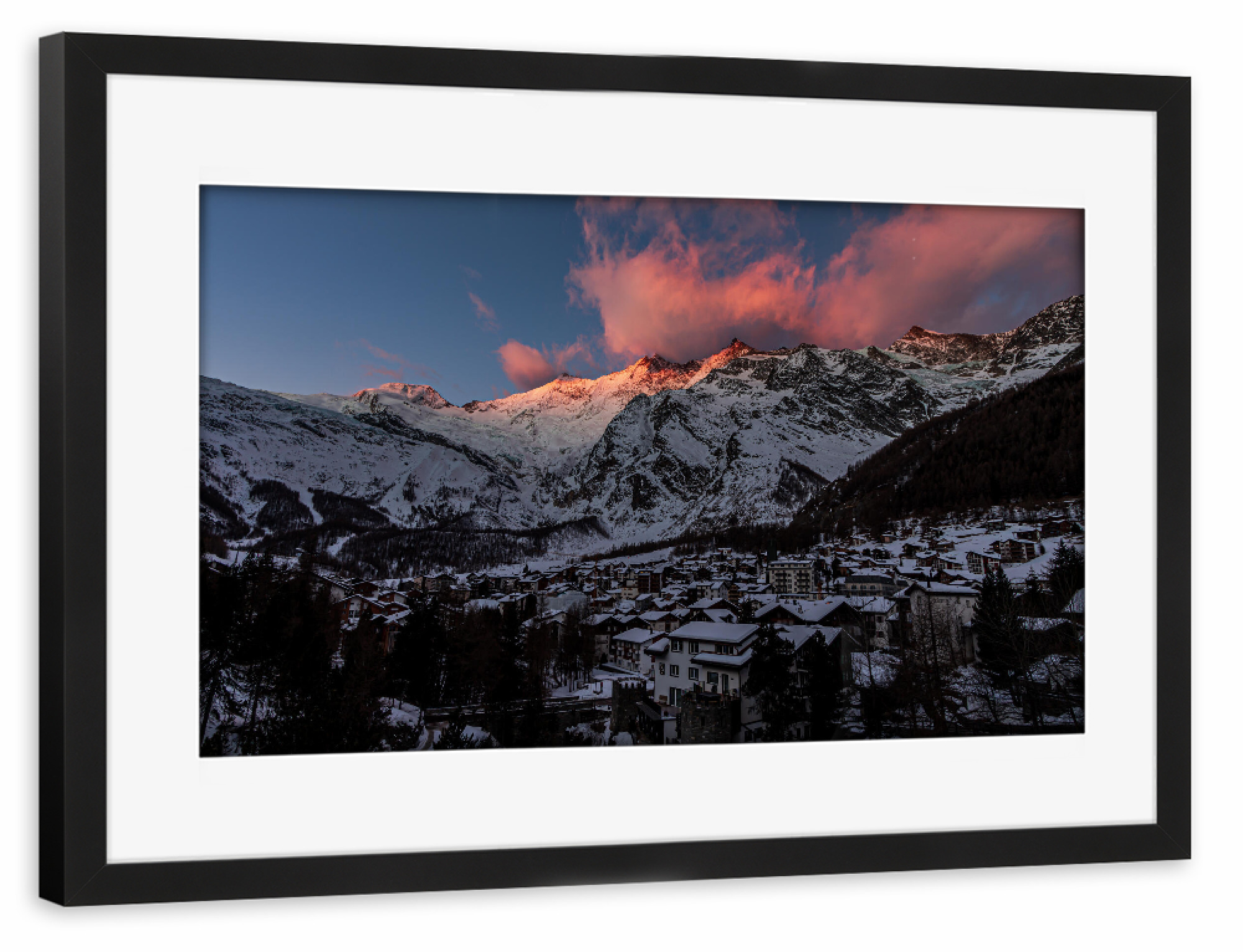 Poster mit Rahmen schwarz "Sunrise in Saas-Fee" artboxONE - Natur,Reise,Architektur