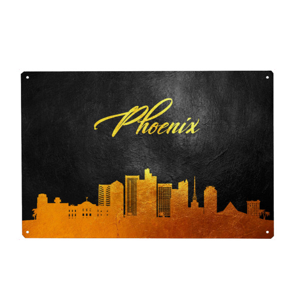Holzbild "Phoenix Arizona Gold Skyline" artboxONE - Städte - Phoenix,Arizona,Gold,Skyline,City,Stadt