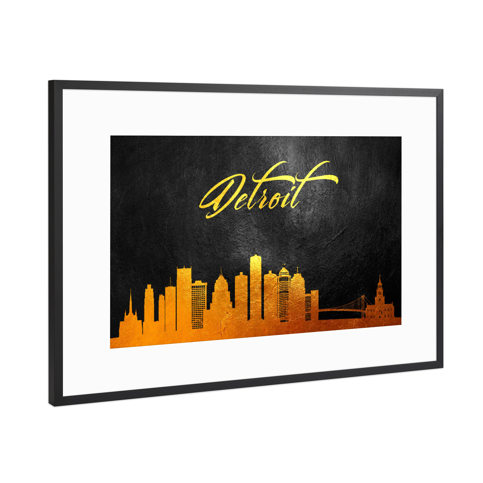 Poster mit Rahmen Schwarz (Metallic) "Detroit Michigan Gold Skyline" artboxONE - Städte - Detroit,Michigan,Gold,Skyline,City,Stadt