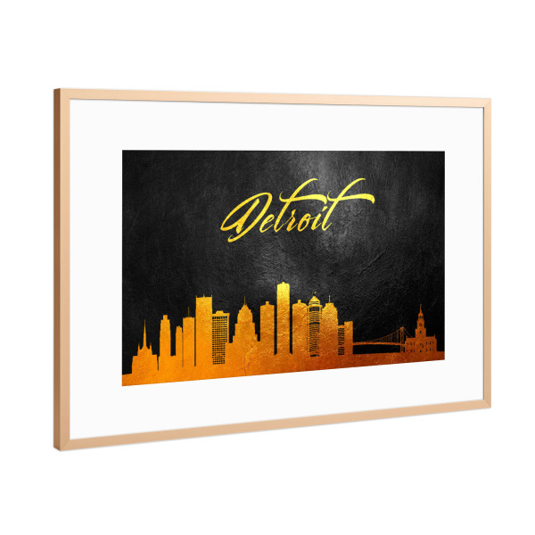 Poster mit Rahmen Kupfer "Detroit Michigan Gold Skyline" artboxONE - Städte - Detroit,Michigan,Gold,Skyline,City,Stadt