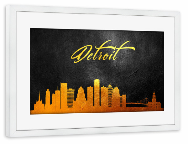 Poster mit Rahmen weiß "Detroit Michigan Gold Skyline" artboxONE - Städte - Detroit,Michigan,Gold,Skyline,City,Stadt