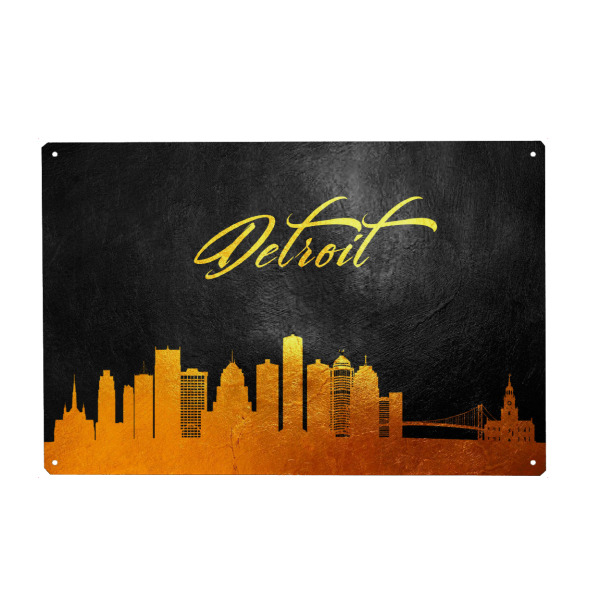 Metall Poster "Detroit Michigan Gold Skyline" artboxONE - Städte - Detroit,Michigan,Gold,Skyline,City,Stadt - Blechschild