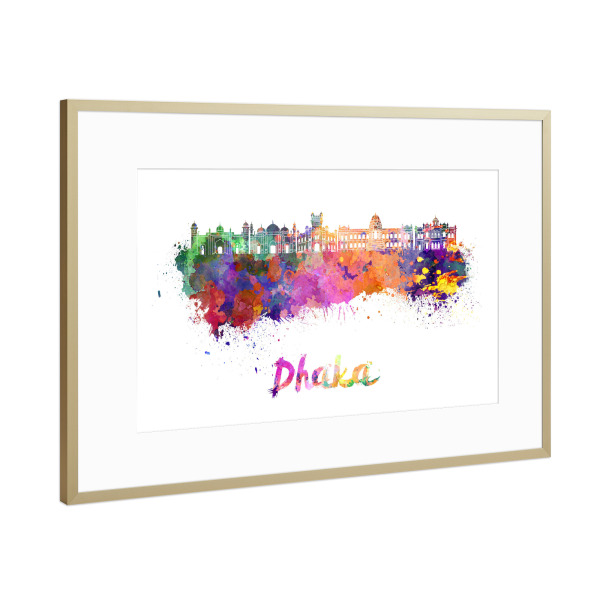 Poster mit Rahmen Gold "DHAKA skyline in watercolor-b" artboxONE - Städte,Abstrakt,Architektur