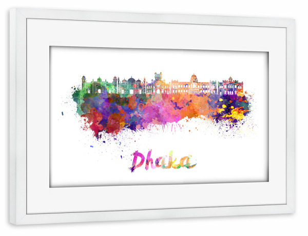 Poster mit Rahmen weiß "DHAKA skyline in watercolor-b" artboxONE - Städte,Abstrakt,Architektur