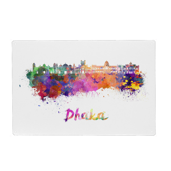 Holzbild "DHAKA skyline in watercolor-b" artboxONE - Städte,Abstrakt,Architektur