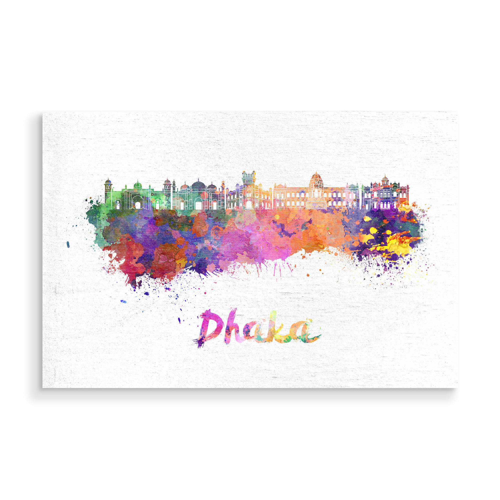 Holzbild "DHAKA skyline in watercolor-b" artboxONE - Städte,Abstrakt,Architektur