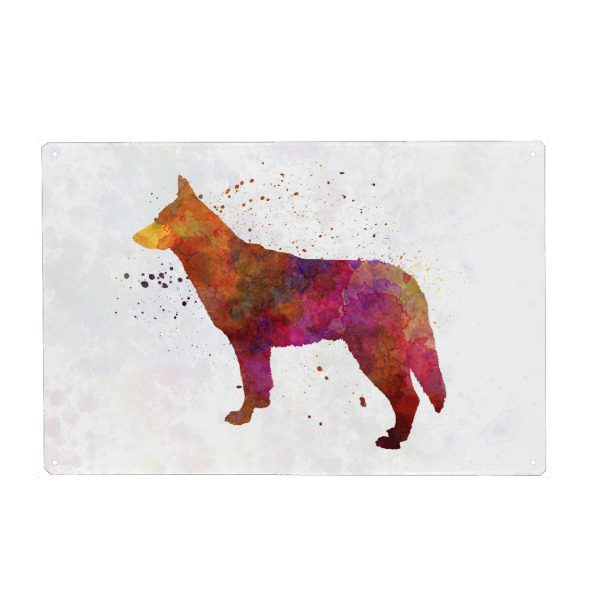 Metall Poster "Saarloos Wolfdog" artboxONE - Tiere,Abstrakt - Dog,Dogs,Pet,Animal,Mammal,Watercolor,Illustration,Abstract,Hund,Bunt,Colorful