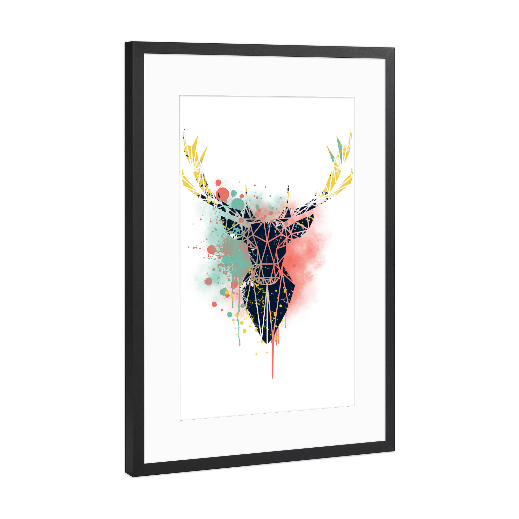 Poster mit Rahmen Schwarz (Metallic) "Abstract Deer" artboxONE - Tiere,Abstrakt - Deer,Antlers,Triangles,Geometric,Animals,Hirsch,Tier,Colorful,Bunt