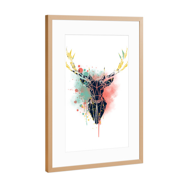Poster mit Rahmen Kupfer "Abstract Deer" artboxONE - Tiere,Abstrakt - Deer,Antlers,Triangles,Geometric,Animals,Hirsch,Tier,Colorful,Bunt