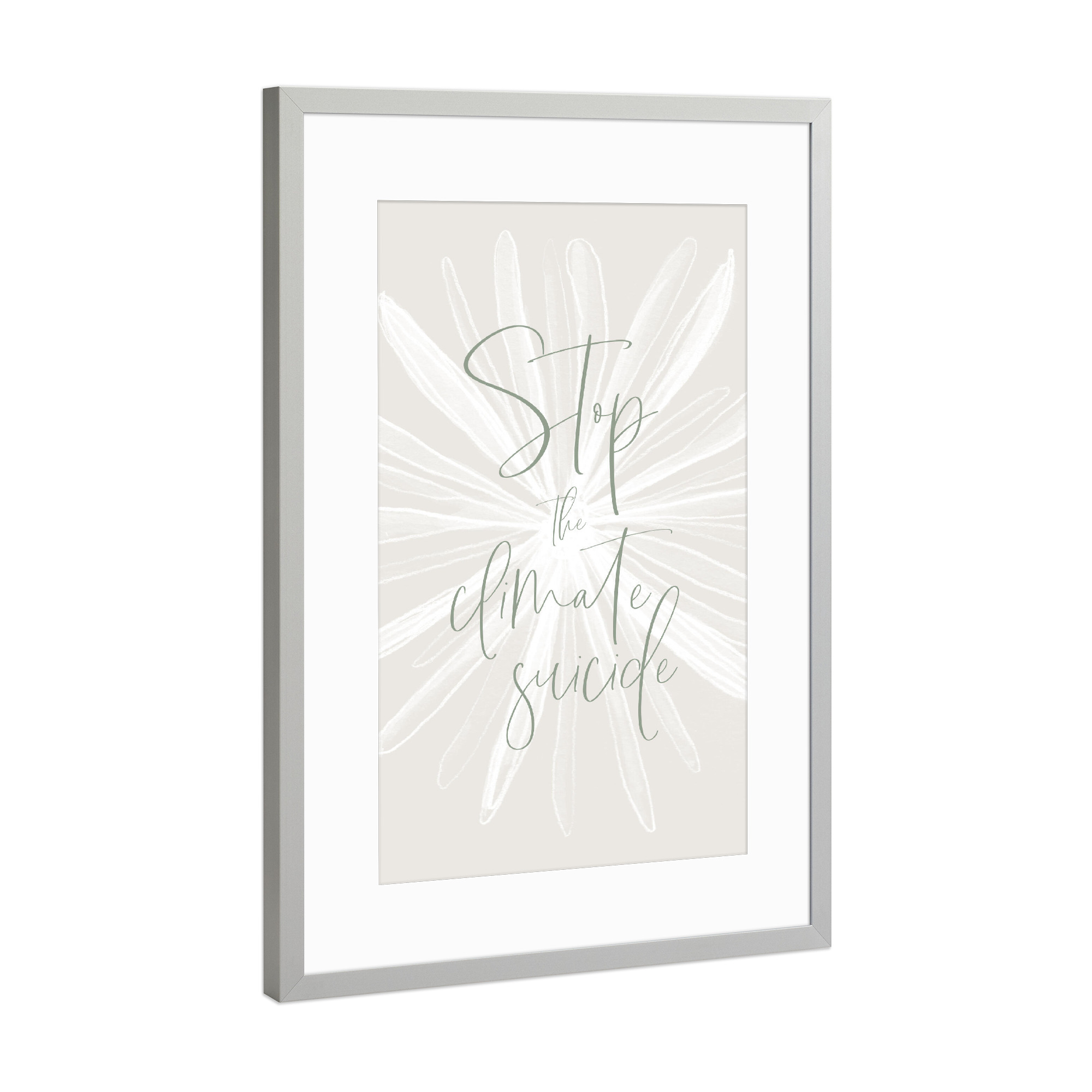 Poster mit Rahmen Silber "Stoppt den Klimaselbstmord" artboxONE - Typografie