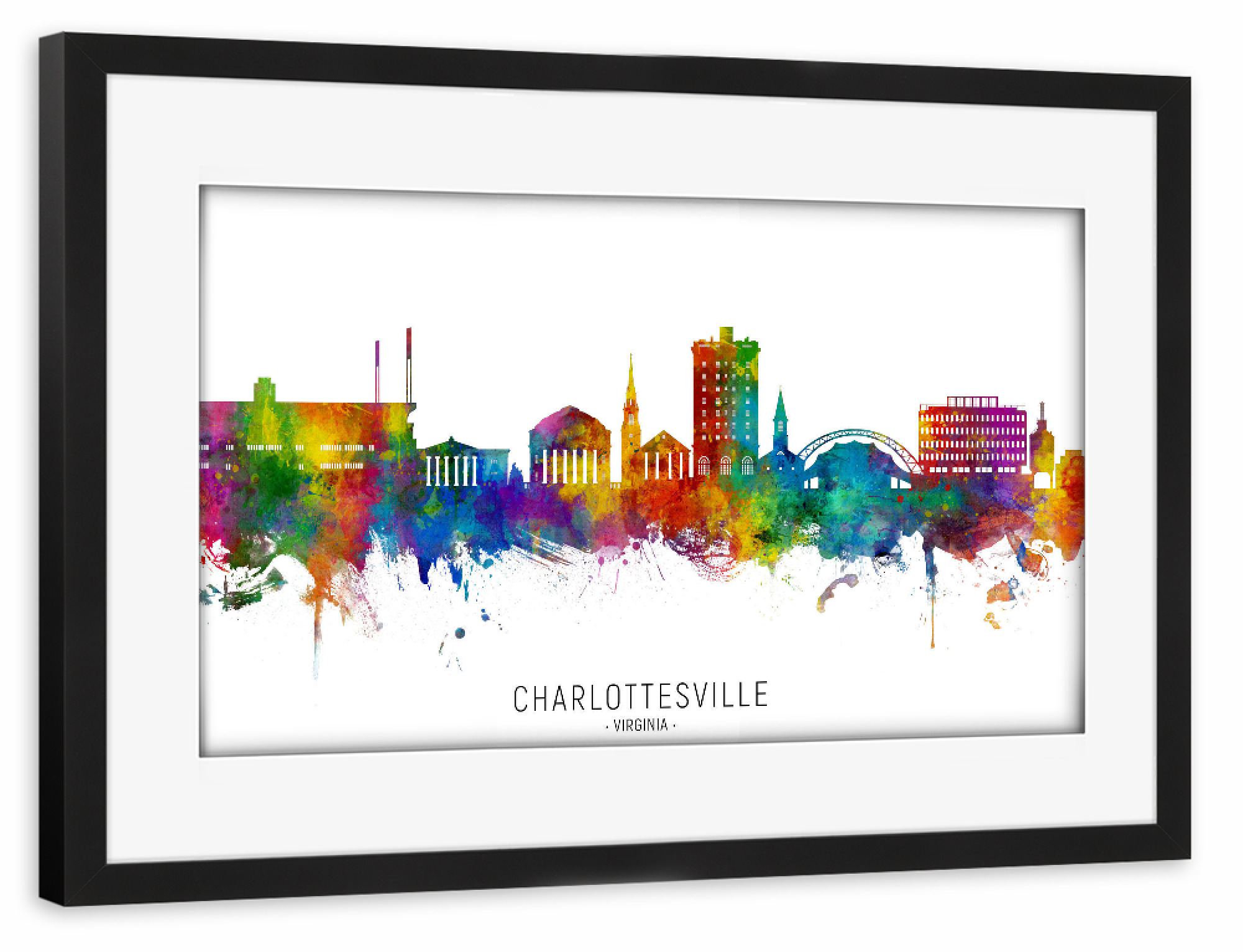 Poster mit Rahmen schwarz "Charlottesville Skyline txt" artboxONE - Städte