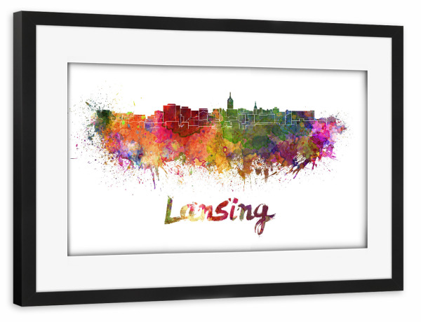 Poster mit Rahmen schwarz "LANSING skyline in watercolor" artboxONE - Städte,Abstrakt,Architektur