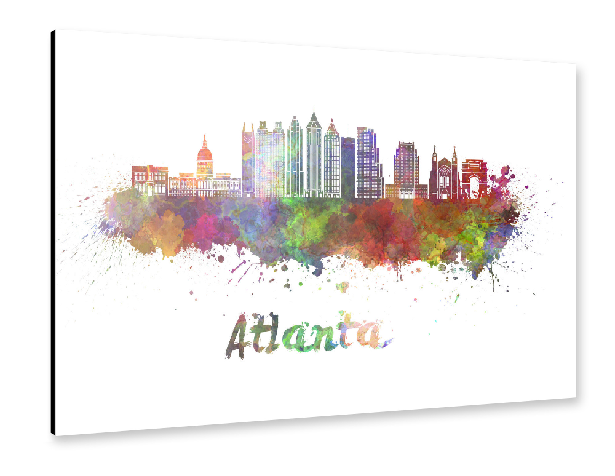 Alu-Dibond "ATLANTA v2 Skyline in watercolor-b" 75x50 cm artboxONE