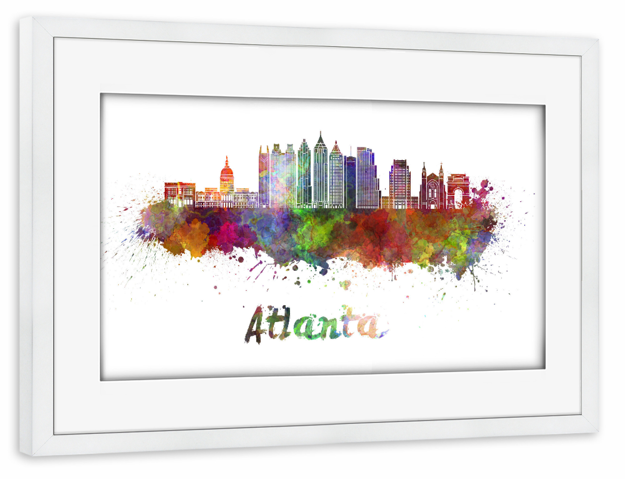 Poster mit Rahmen weiß "ATLANTA v2 Skyline in watercolor-b" artboxONE - Städte,Reise,Abstrakt,Architektur