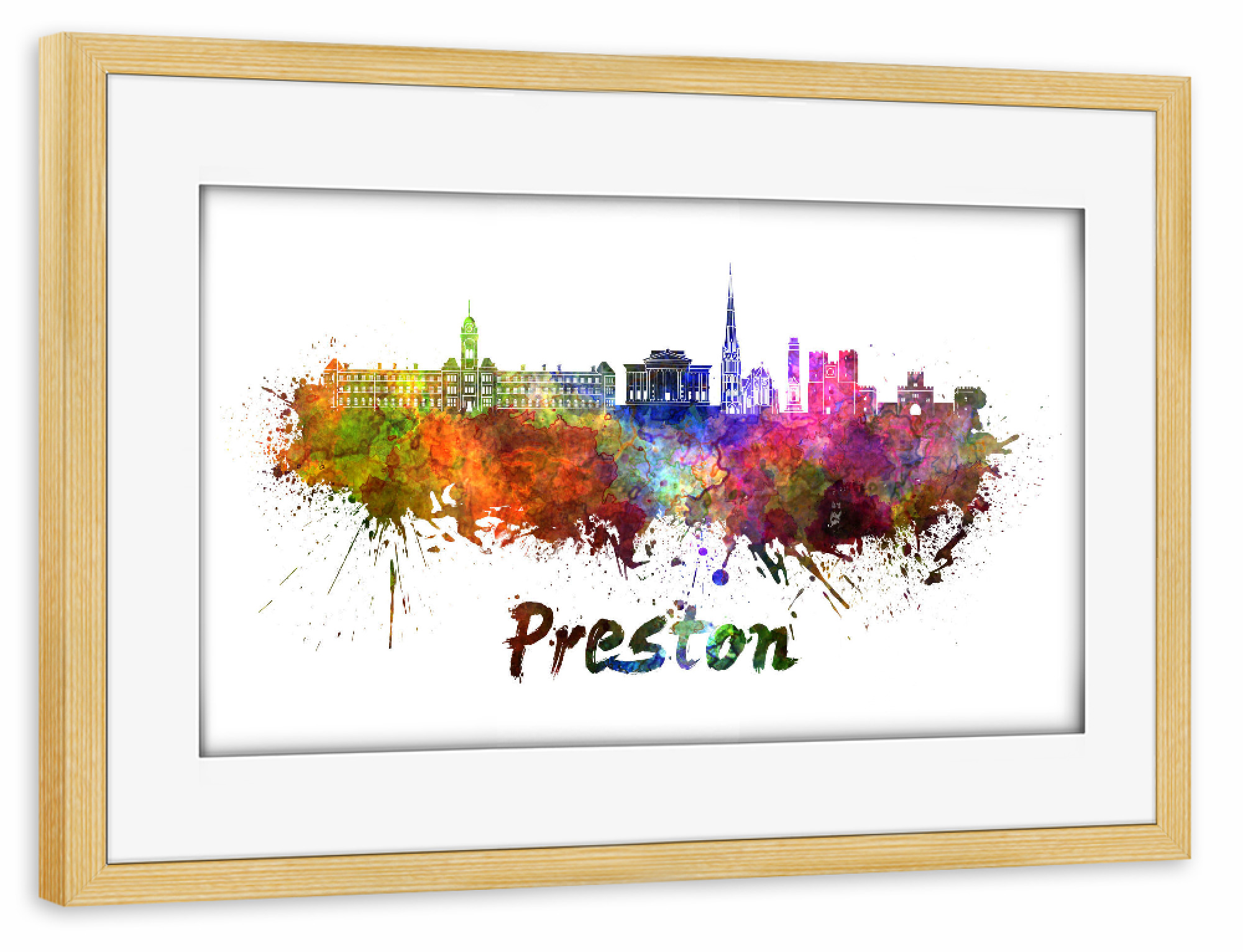 Poster mit Rahmen kiefer "PRESTON skyline in watercolor" artboxONE - Städte,Abstrakt,Architektur
