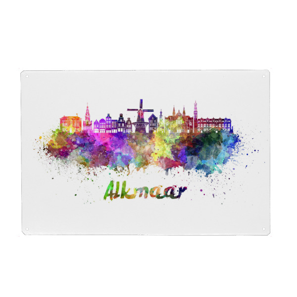 Metall Poster "ALKMAAR skyline in watercolor-b" artboxONE - Städte,Abstrakt,Architektur