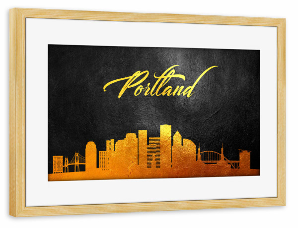 Poster mit Rahmen kiefer "Portland Oregon Gold Skyline" artboxONE - Städte - Portland,Oregon,Gold,Skyline,City,Stadt