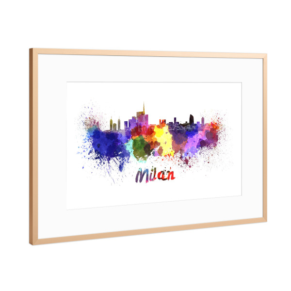 Poster mit Rahmen Kupfer "MILAN skyline in watercolor-k" artboxONE - Städte,Abstrakt,Architektur
