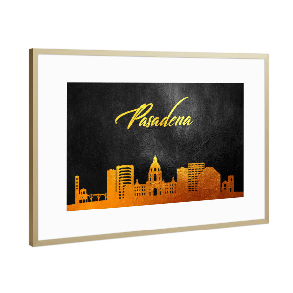 Poster mit Rahmen Gold "Pasadena California Gold Skyline" artboxONE - Städte