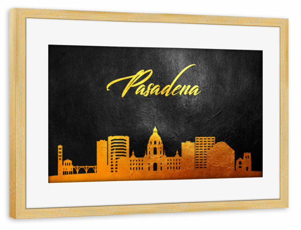 Poster mit Rahmen kiefer "Pasadena California Gold Skyline" artboxONE - Städte