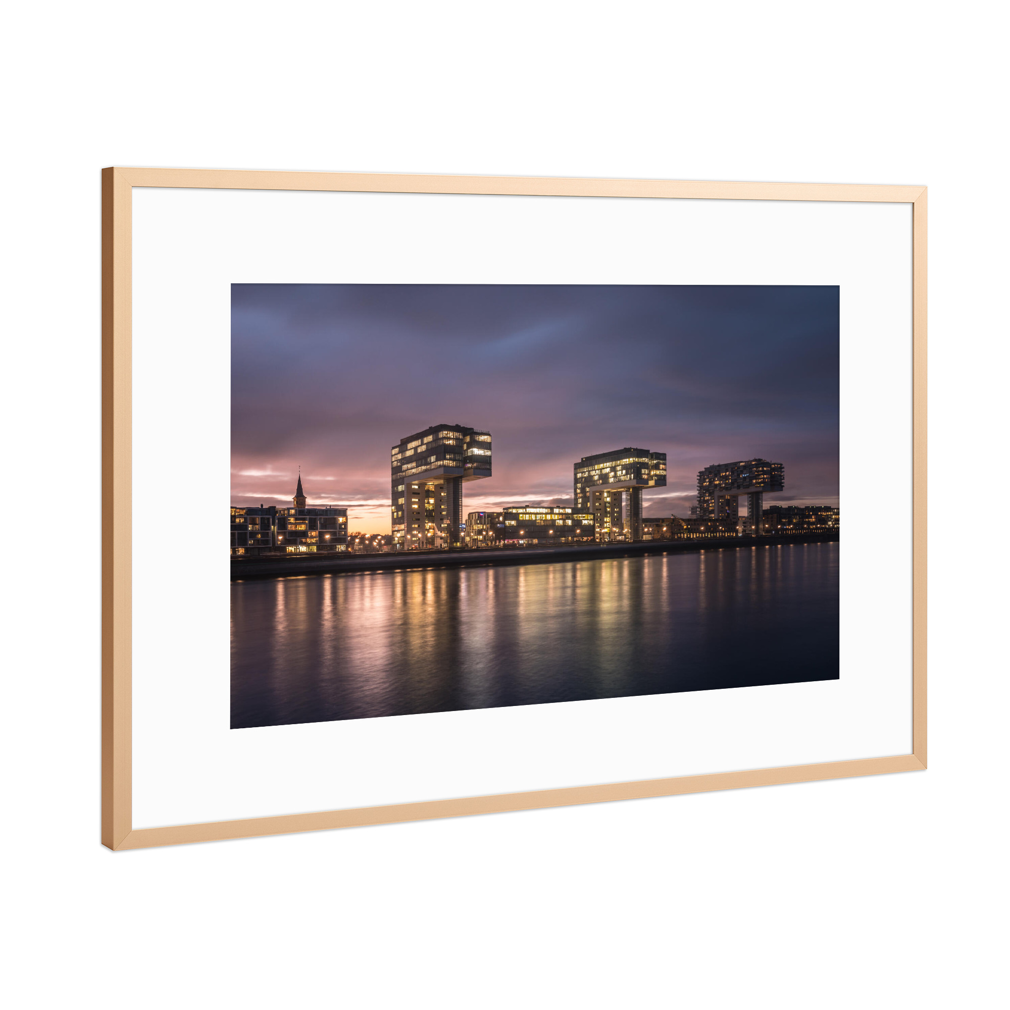 Poster mit Rahmen Kupfer "Kranhäuser Abendstimmung" artboxONE - Städte,Städte / Köln