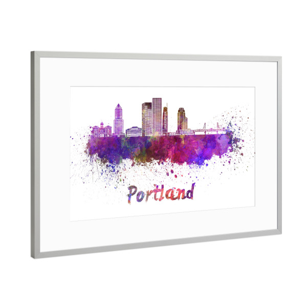 Poster mit Rahmen Silber "PORTLAND skyline in watercolor-j" artboxONE - Städte,Abstrakt,Architektur