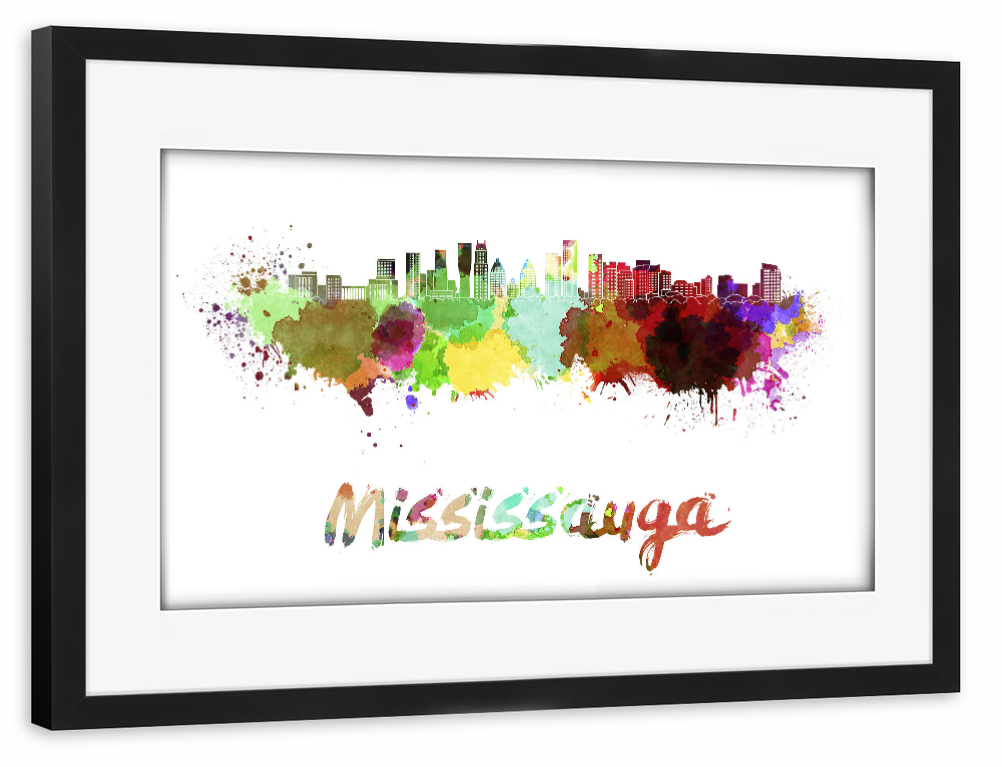 Poster mit Rahmen schwarz "MISSISSAUGA skyline in watercolor" artboxONE - Städte,Abstrakt,Architektur