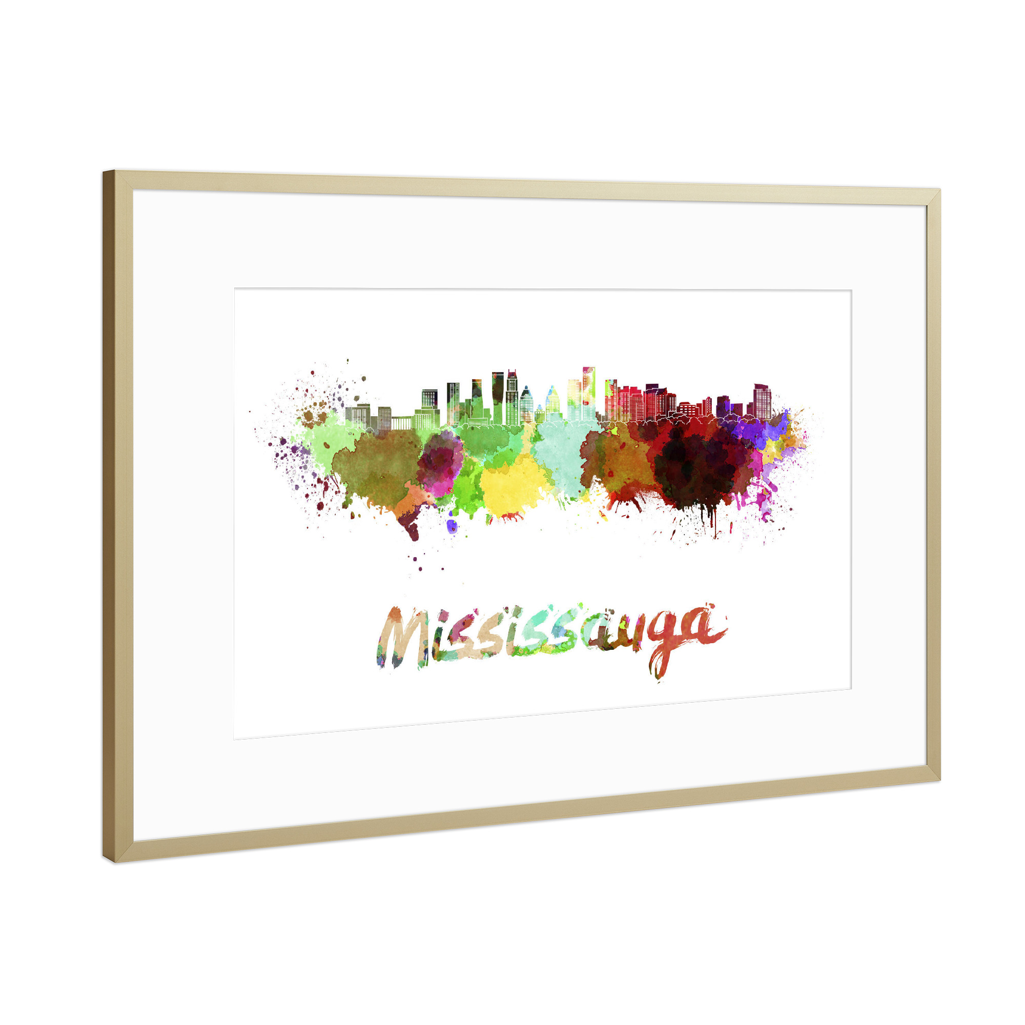 Poster mit Rahmen Gold "MISSISSAUGA skyline in watercolor" artboxONE - Städte,Abstrakt,Architektur