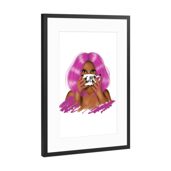 Poster mit Rahmen Schwarz (Metallic) "Pink Haired Girl | Good Morning" artboxONE - Menschen,Fashion,Für Mama,Lustig