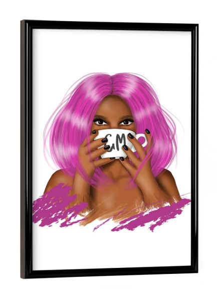 Poster mit schwarzem Rahmen "Pink Haired Girl | Good Morning" artboxONE - Menschen,Fashion,Für Mama,Lustig