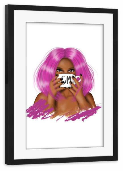 Poster mit Rahmen schwarz "Pink Haired Girl | Good Morning" artboxONE - Menschen,Fashion,Für Mama,Lustig