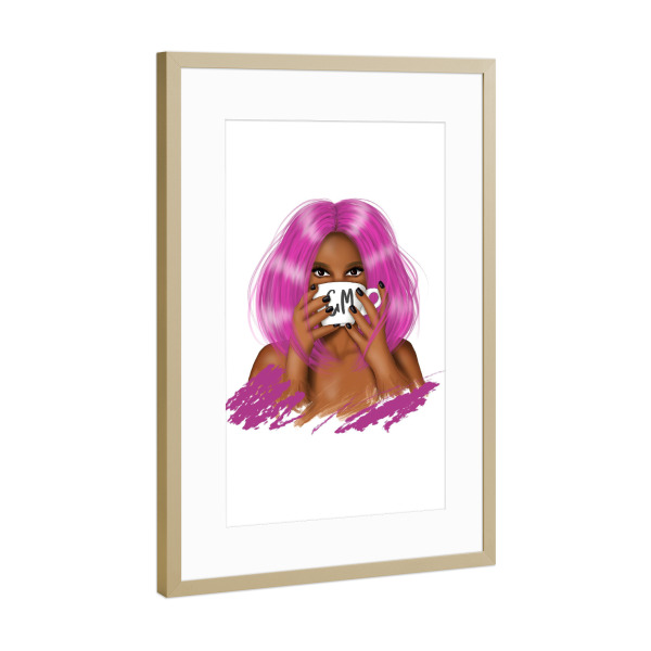 Poster mit Rahmen Gold "Pink Haired Girl | Good Morning" artboxONE - Menschen,Fashion,Für Mama,Lustig