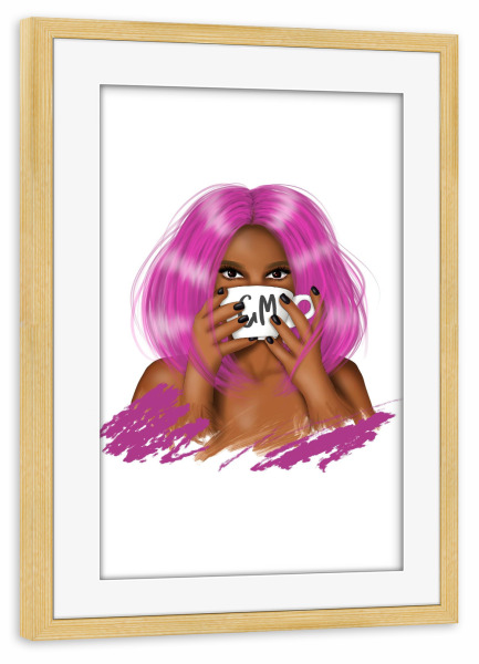 Poster mit Rahmen kiefer "Pink Haired Girl | Good Morning" artboxONE - Menschen,Fashion,Für Mama,Lustig