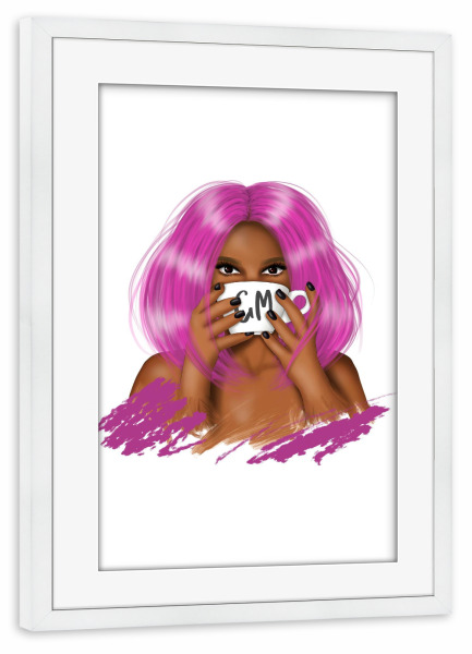 Poster mit Rahmen weiß "Pink Haired Girl | Good Morning" artboxONE - Menschen,Fashion,Für Mama,Lustig