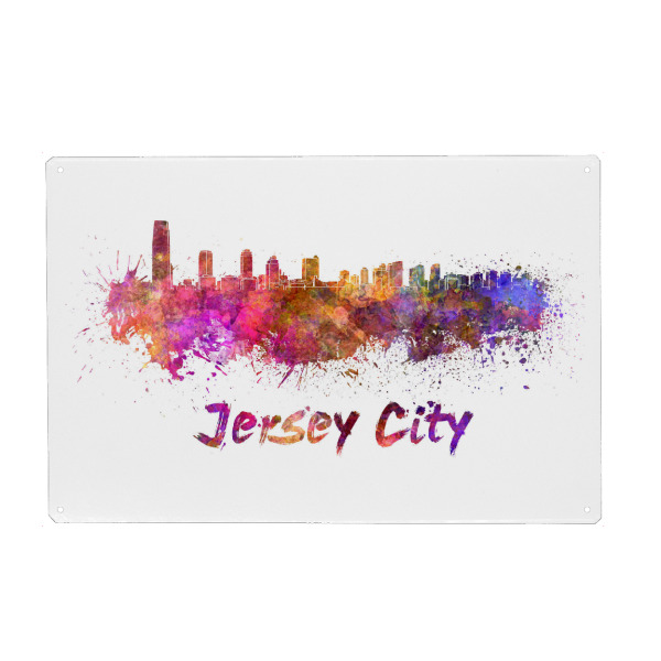 Metall Poster "JERSEY CITY skyline in watercolor" artboxONE - Städte,Abstrakt,Architektur