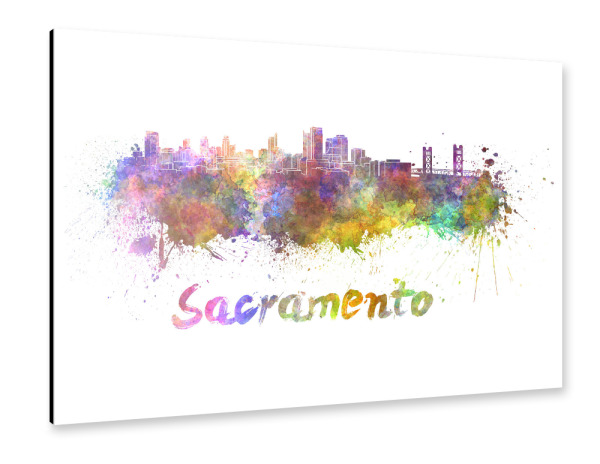 Alu-Dibond "SACRAMENTO skyline in watercolor" 30x20 cm artboxONE