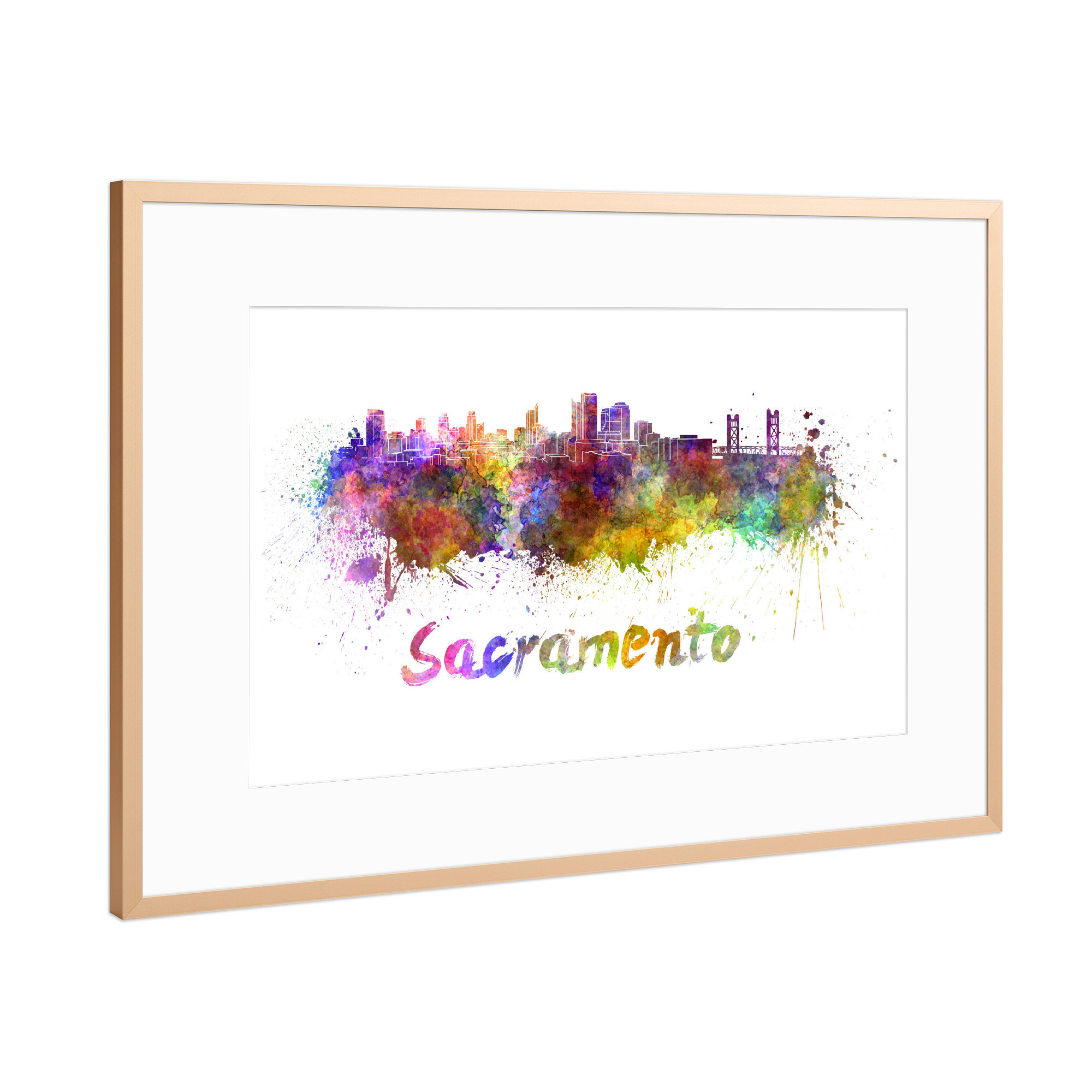 Poster mit Rahmen Kupfer "SACRAMENTO skyline in watercolor" artboxONE - Städte,Abstrakt,Architektur