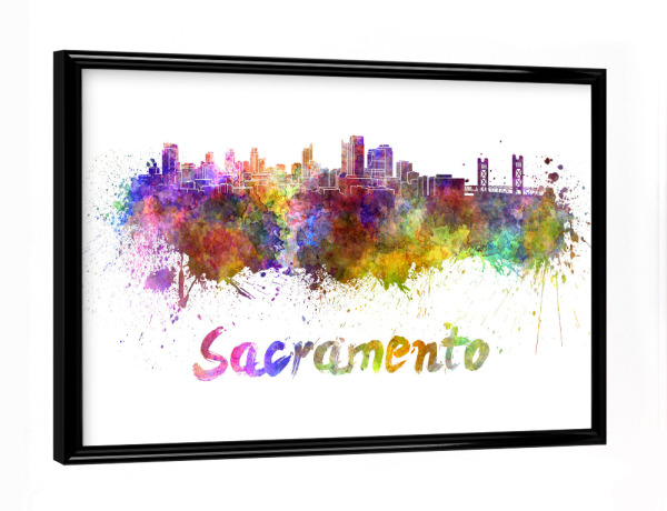 Poster mit schwarzem Rahmen "SACRAMENTO skyline in watercolor" artboxONE - Städte,Abstrakt,Architektur