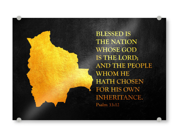 Acrylglasbild "Bolivia Bible Verse Gold Map" artboxONE - Reise / Länder - Bolivia,Gold,Map,Karte